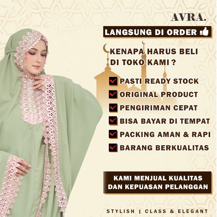 Mukena Dewasa Jumbo 2 in 1 Katun Resleting Leher Renda Mewah Bahan Rayon Mukenah Adem