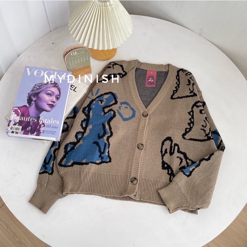 Crop Cardigan Dino - Kardigan Rajut Wanita Unisex