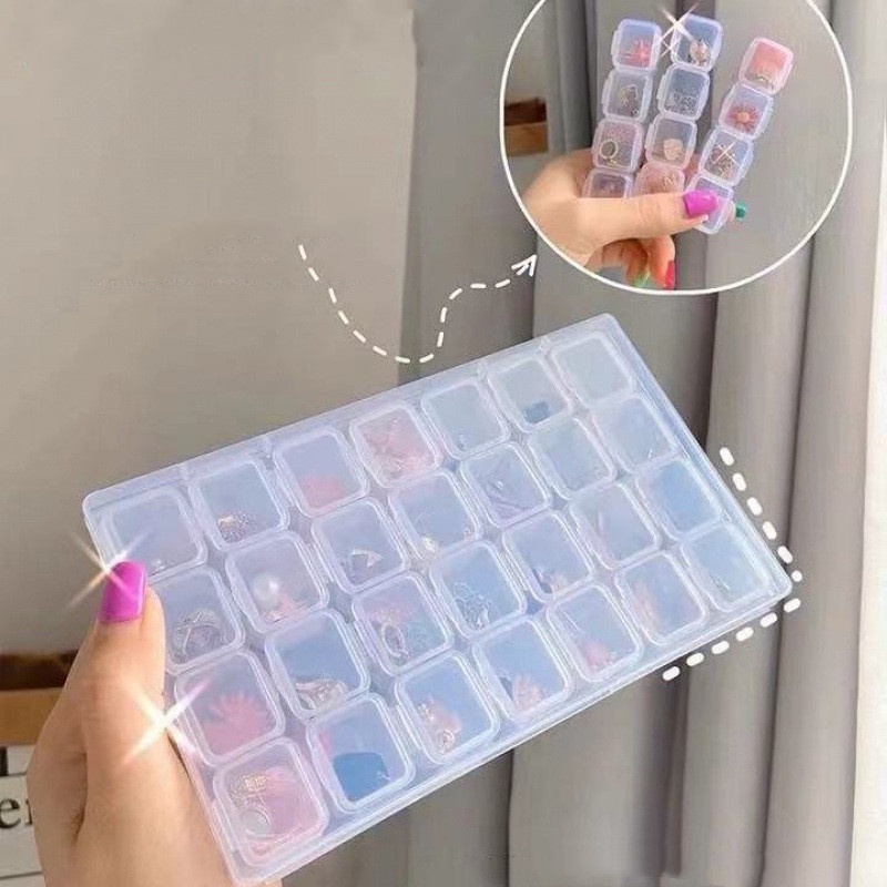 28kisi Kotak Organizer Plastik Bening Transparan Plastik Dekorasi Nail Art Wadah Penyimpanan Wadah Perhiasan Box Kosong Penyimpanan Anting Organizer Etalase