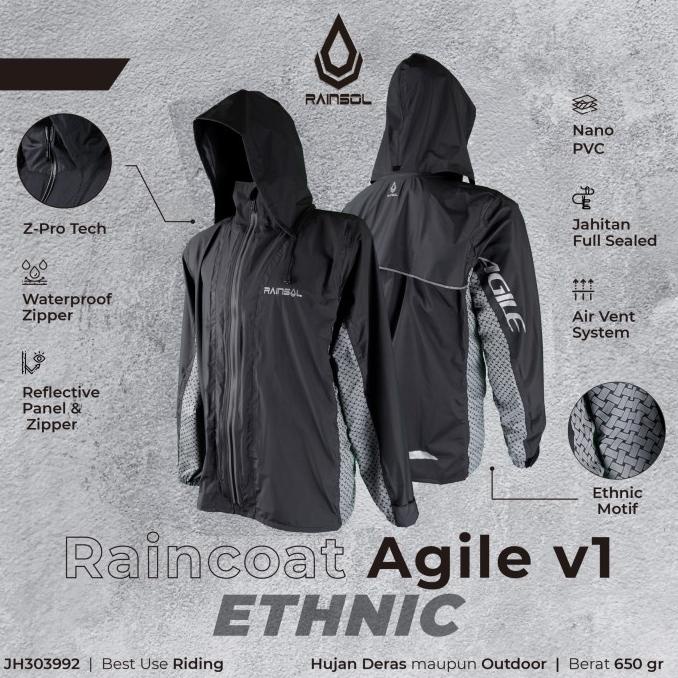 Rainsol Agile v1 | Jas Hujan Motor Dewasa | Double Sleting