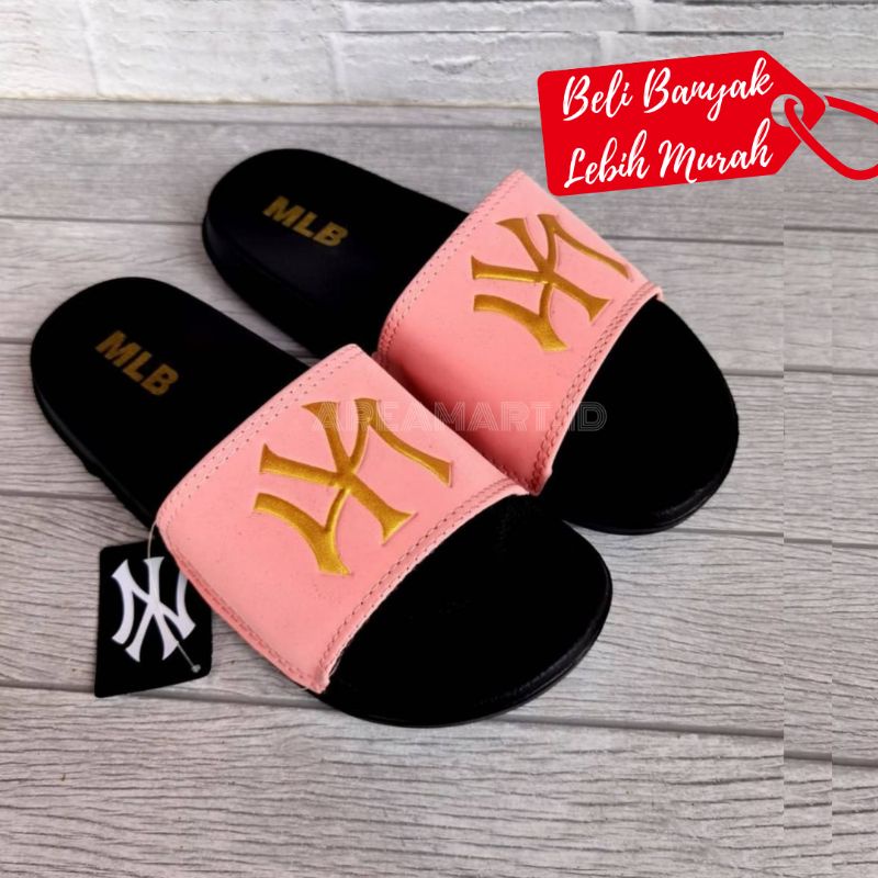 Sendal Slide MLB NY Pink Unisex sendal Slip On Pria / Wanita  Sendal Terlaris