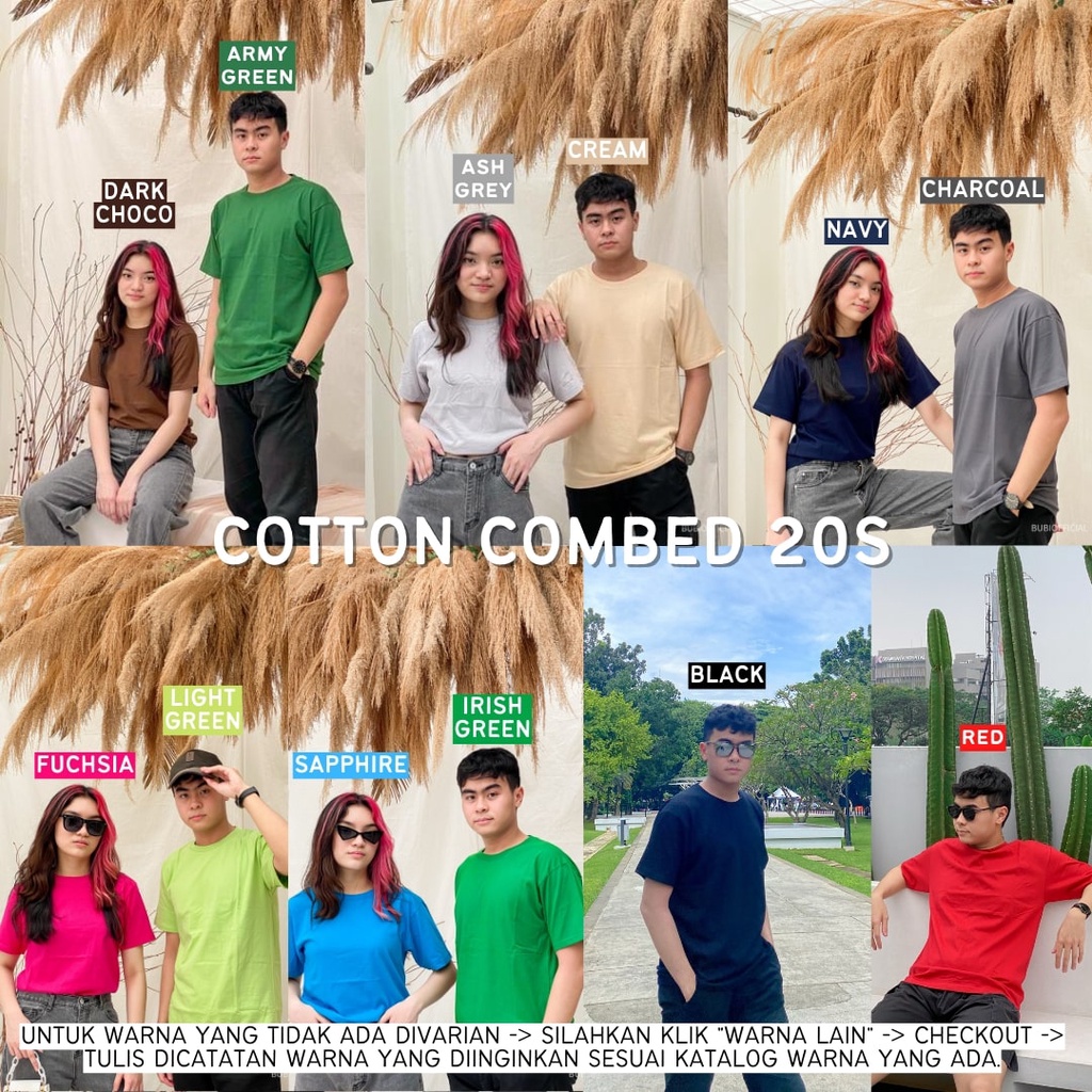 [TEBAL] KAOS POLOS FUCHSIA &amp; LIGHT GREEN COTTON COMBED 20S | KATUN PRIA WANITA UNISEX