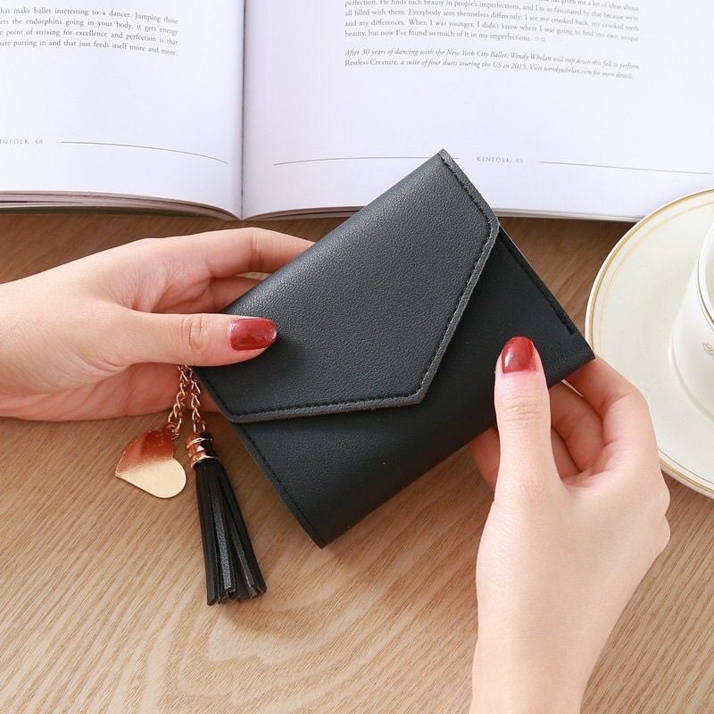 DOMPET WANITA KECIL DOMPET KOIN DOMPET MINI DOMPET LIPAT MURAH-Dompet Lipat 3 Hitam