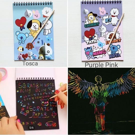 scratch note book bt21 kpop notes hitam rainbow magic notes