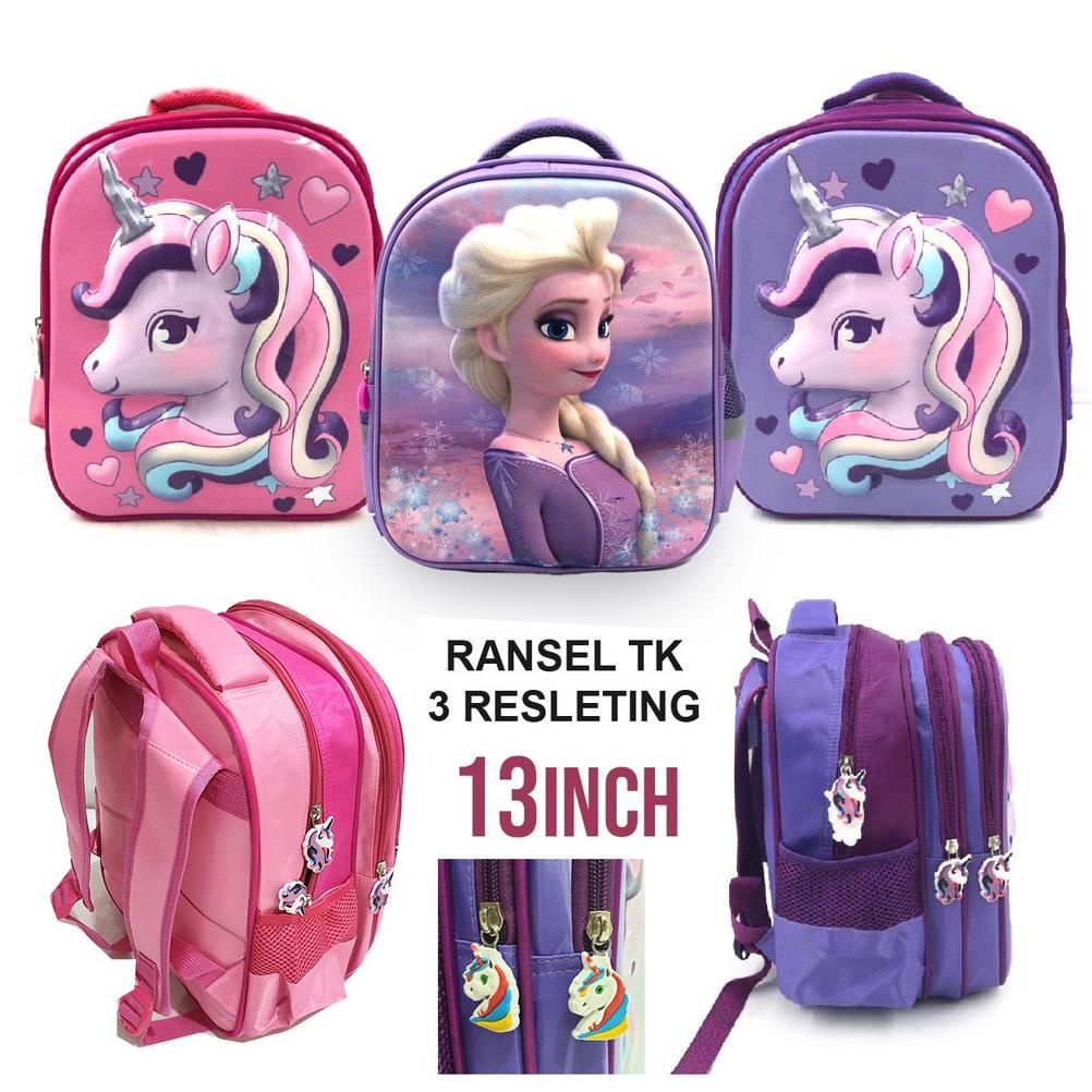 Tas Ransel Anak Sekolah TK Anak Perempuan Cantik Glossy Rambut Pirang Cetar Gogo Kumbang Kuda Putih 