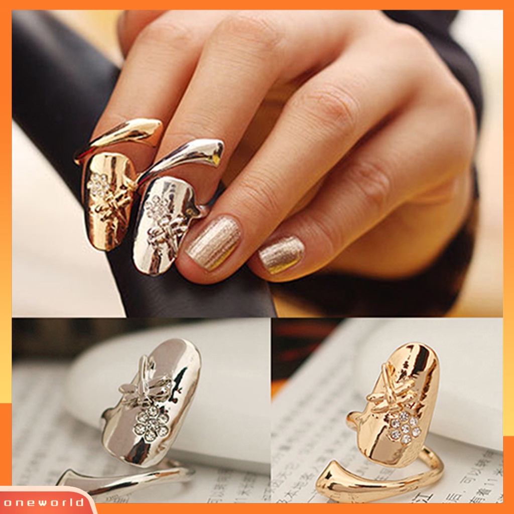 {oneworld} 1pc Cincin Kuku Jari Poles Berlian Imitasi Alloy Alloy Finger Nails Ring Untuk Pesta