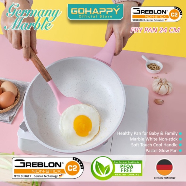 FRYING Pink - Berkualitas fry Jual PAN Germany Marble Greblon 24cm pan Gohappy Glow pan Panci