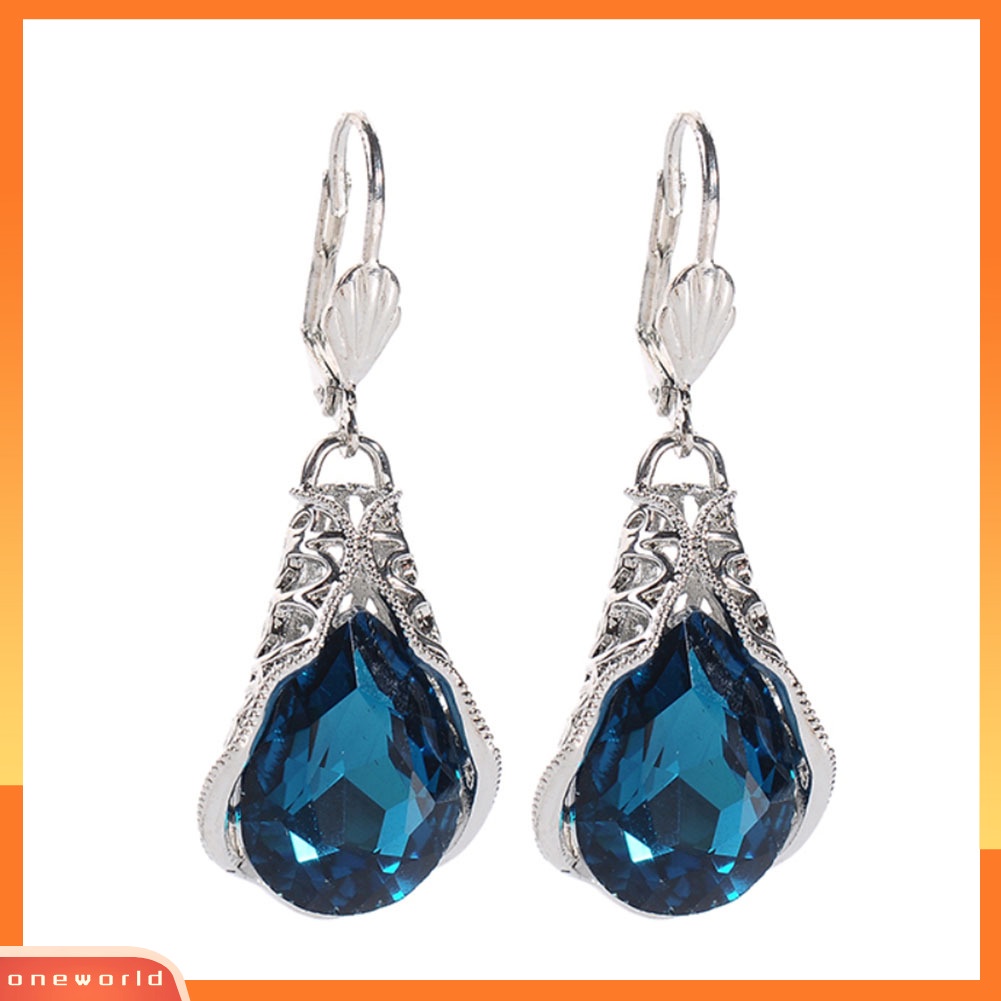 {oneworld} Fashion Wanita Teardrop Faux Sapphire Menjuntai Leverback Earrings Perhiasan Hadiah