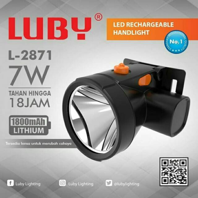 Headlamp Luby Charge Ulang senter kepala  7 Watt -  2 warna putih dan kuning