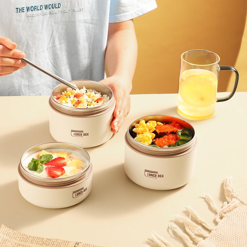 【COD】Kotak Makan Siang Bento/Round Stainless Lunch Box Cream/Kotak Bekal Makan Siang/Stainless Lunch Box