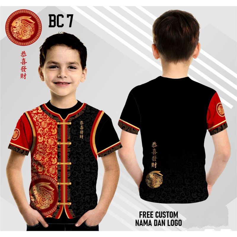 Cheongsam anak/kids Pria/Cowok T-Shirt Jersey /Kaos Jersey Implek/gong Xi FA Cai Lengan Pendek Free 