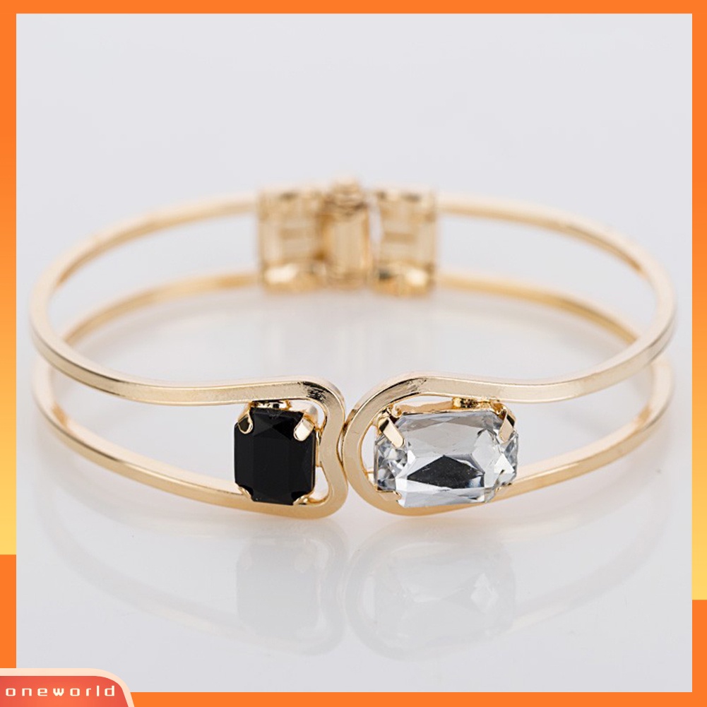 {oneworld} Modern Lady Mewah Nada Emas Berlian Imitasi Pesona Gelang Cuff Bangle Perhiasan