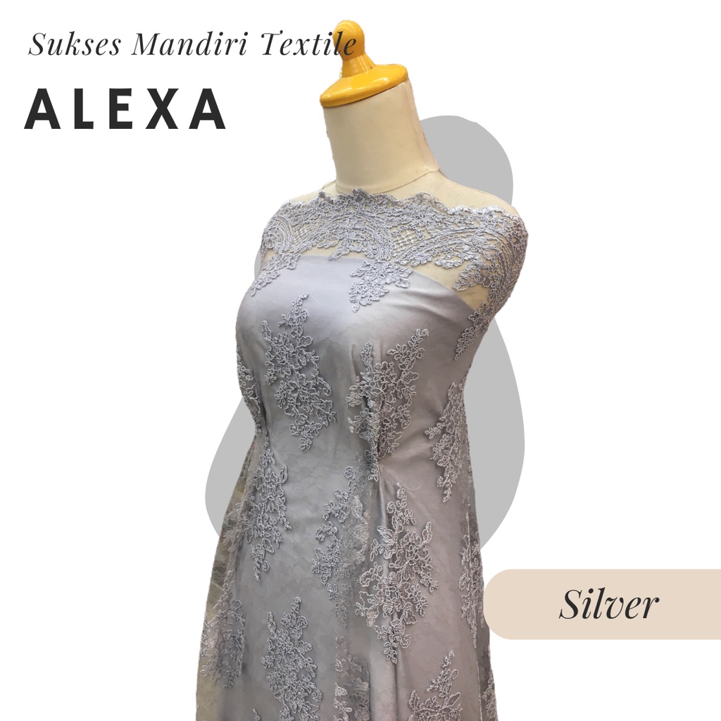 [ALEXA] Brukat Tile Premium Mewah Tile Warna Silver Abu Perak | Harga ½ meter = 50 cm (Bahan Dress B