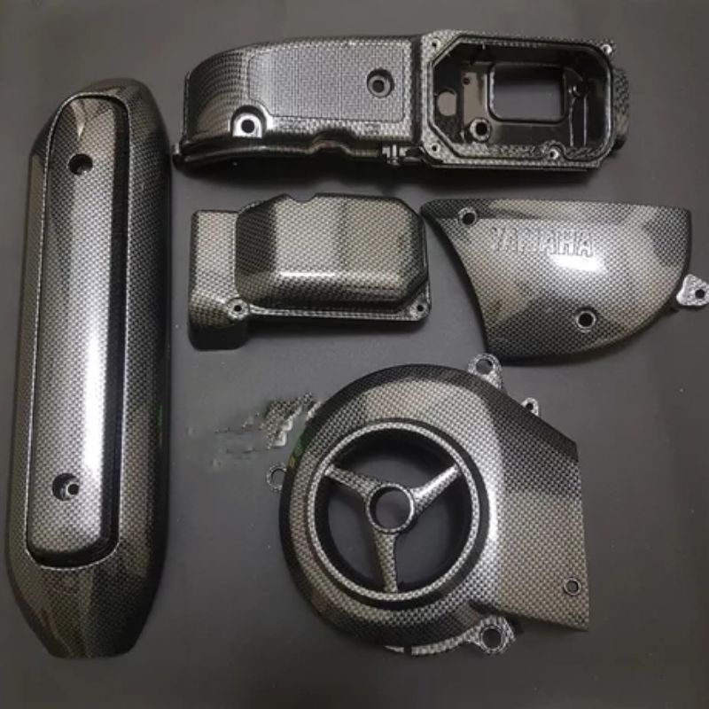 (PAKET) COVER TUTUP CVT PLUS TUTUP KNALPOT PLUS TUTUP KIPAS CARBON HITAM THAILAND MOTOR MIO SMILE/MI