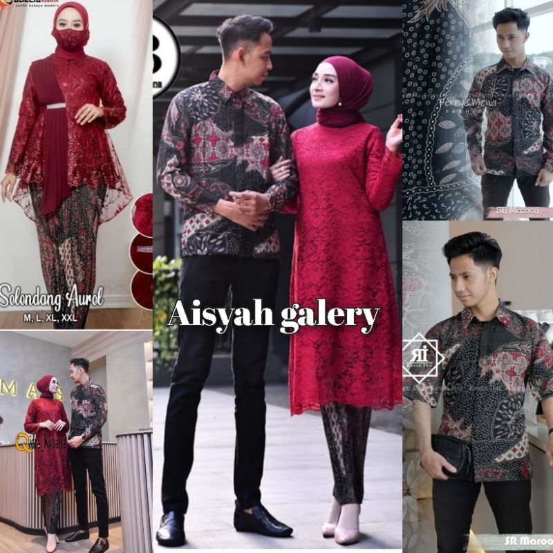 New kebaya couple  merah maroon  kebaya tunangan wisuda  / kebaya aurora slendang wisuda