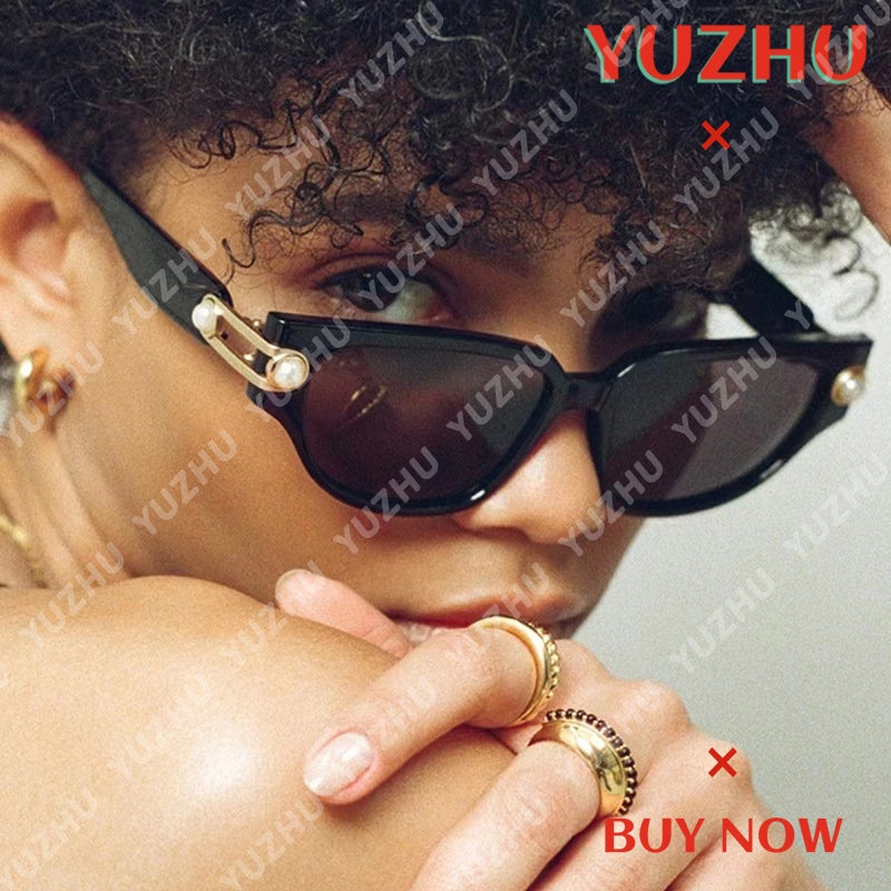 (YUZHU) Mode Barat Permen Warna Mata Kucing Mutiara Kacamata Vintage Fashion Design Sense Shade Sunglasses Wanita