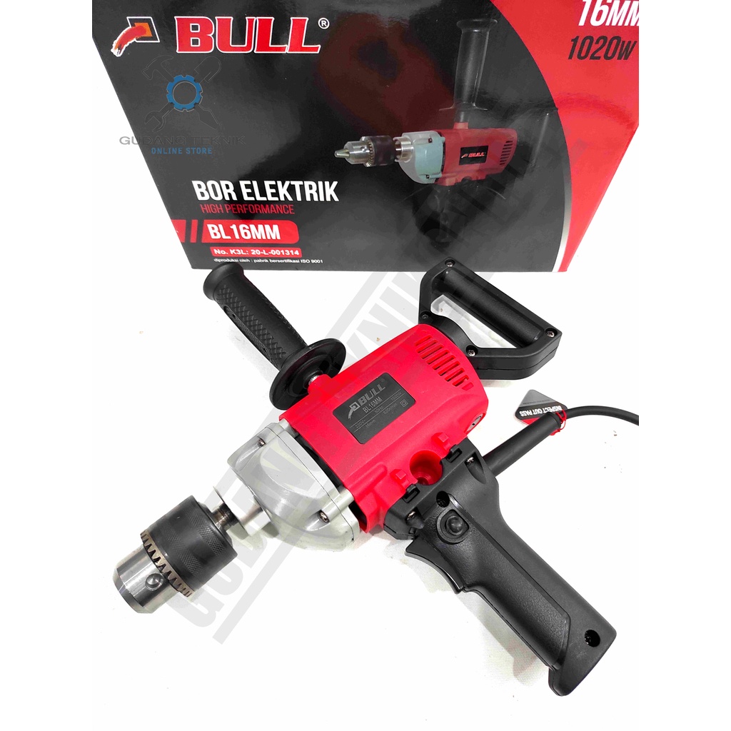 Mesin Bor Tangan 16mm BULL BL16mm / Mesin Bor Besi Listrik 16mm BL-16 / Elektrik Drill 16mm BL 16 mm BULL