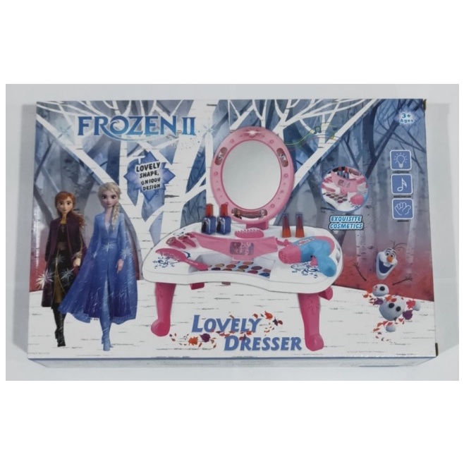 Mainan Dandan Koper Lipat Dresser Table Toys Meja Rias Make Up Frozen - Tanpa Bubble