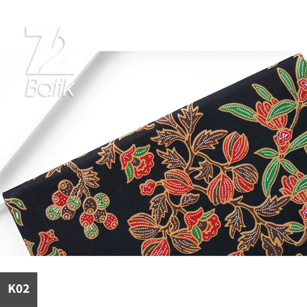 KAIN BATIK PREMIUM Bahan Katun Motif Kembang Tulip Hitam merah 722674 Cap 72 Jarik Jarit Samping Kebat Panjang Batik Katun Modern Premium Bahan Seragam Batik Pernikahan Kantor Keluarga Murah Kamen Jadi Batik Bali Lembaran