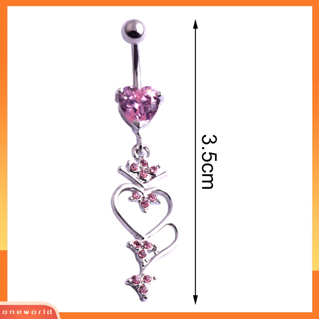 [oneworld] Belly Button Ring Sexy Hypoallergenic Cantik High Gloss Elegan Fashion Perhiasan Stainless Steel Berlian Imitasi Mengkilap Cinta Hati Pusar Tubuh Tindik Menjuntai Cincin Untuk Harian