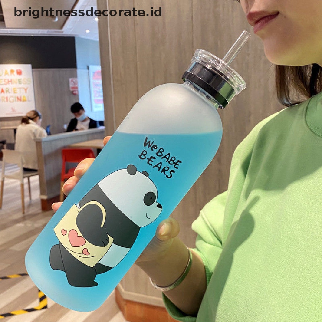 [Birth] 1000ml Gelas Beruang Panda Lucu Plastik Transparan Frosted Kartun Waterbottle [ID]