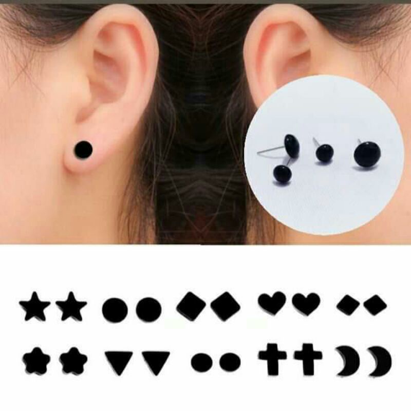 (2pcs) anting bulat kekinian / giwang bulat hitam / anting tindik