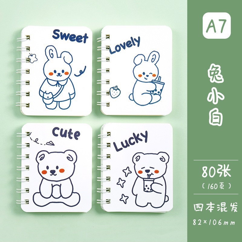 1 pcs Buku / Notebook Mini Ring A7 Motif-White lovely bear