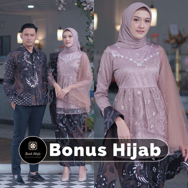 Kebaya couple MEYCA Brown KEBAYA MODERN , BATIK COPEL ,Kebaya brokat kebaya wisuda terbaru