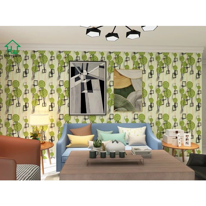 Wallpaper Dinding Motif Daun Hijau 3D Kotak