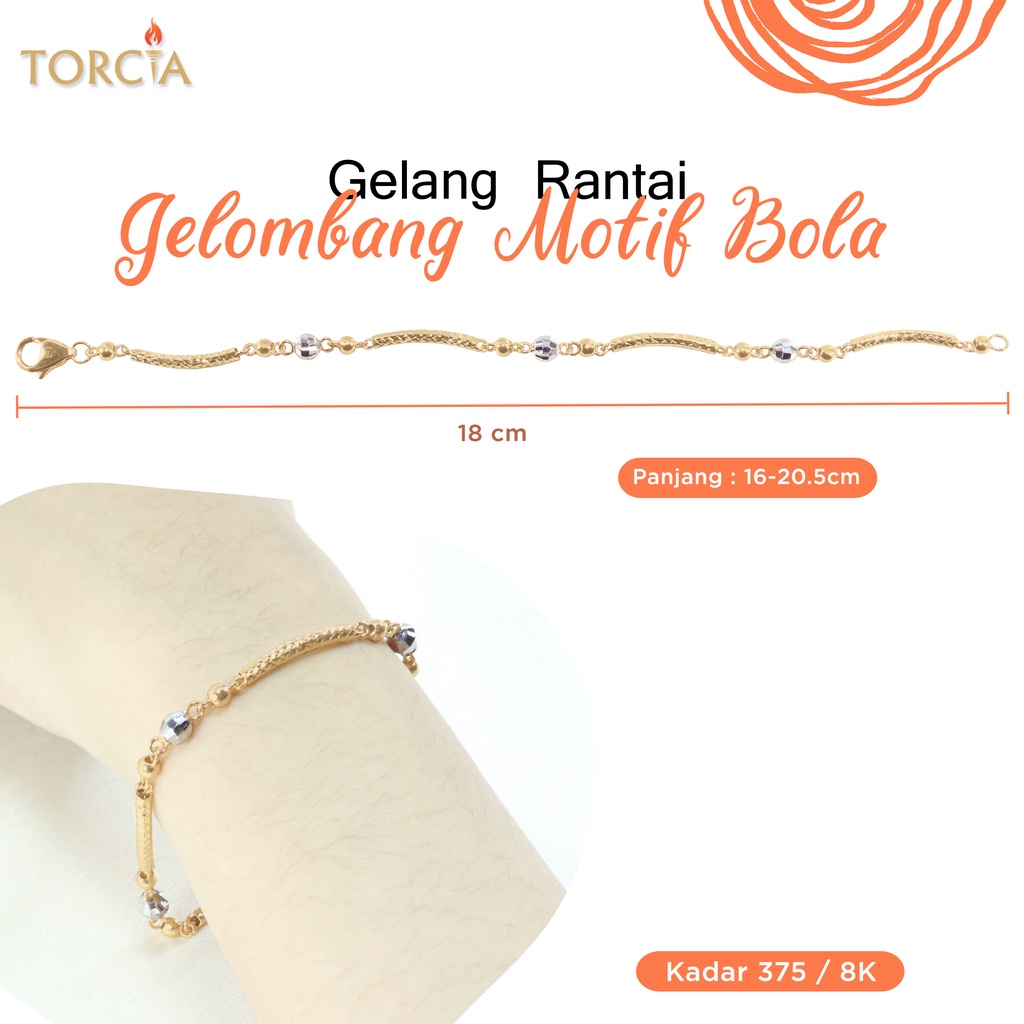 Gelang Rantai Emas Asli Gelombang Motif Bola Kadar 375 Torcia