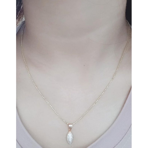kalung rantai bijilada+liontin oval lancip mp/perak asli silver 925 lapis emas/perhiasan fashion wanita terbaru