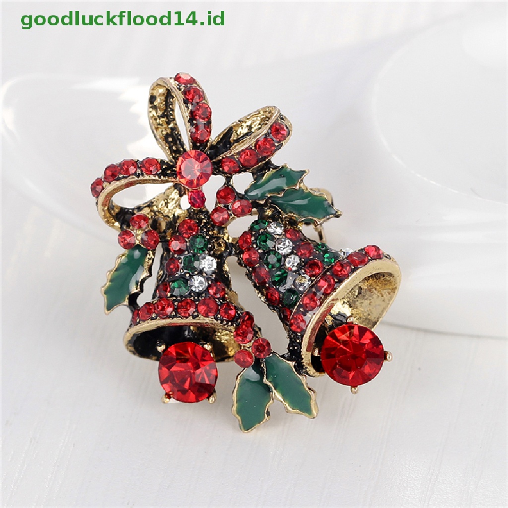 [GOOGFOUR] 1pc Fashion Natal Berlian Imitasi Lucu Christmas Bell Bros Pin Xmas Hadiah Pesta [TOP]