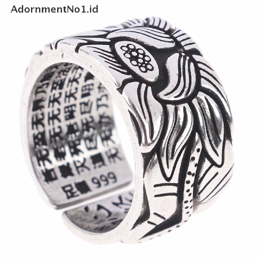 [AdornmentNo1] Perhiasan Silver Cincin Terbuka Bunga Teratai Untuk Pria Sutra Hati Buddha [ID]