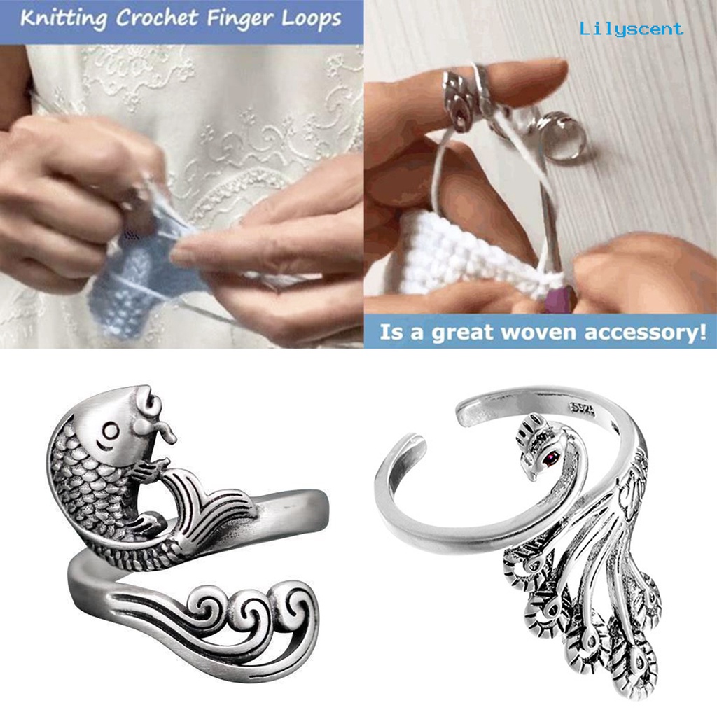 [LS] Retro Adjustable Opening Ring Alat Rajut Memakai Benang Bidal Aksesoris Jahit