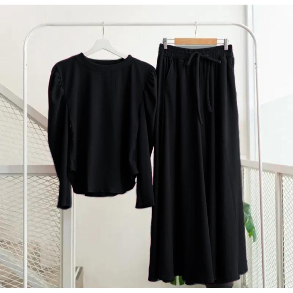 SET AKARI KNIT FASHION PAKAIAN WANIT SETELAN ATASAN DAN CELAN BAHAN MANGGO KNIT EDHM