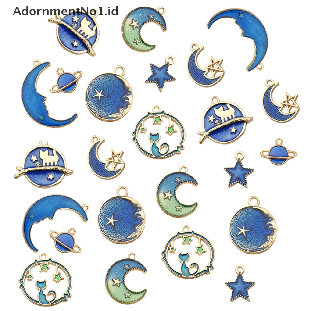 [AdornmentNo1] 24pcs/set Enamel Kucing Bulan Bintang Bumi Planet Ch Liontin Membuat Perhiasan DIY [ID]