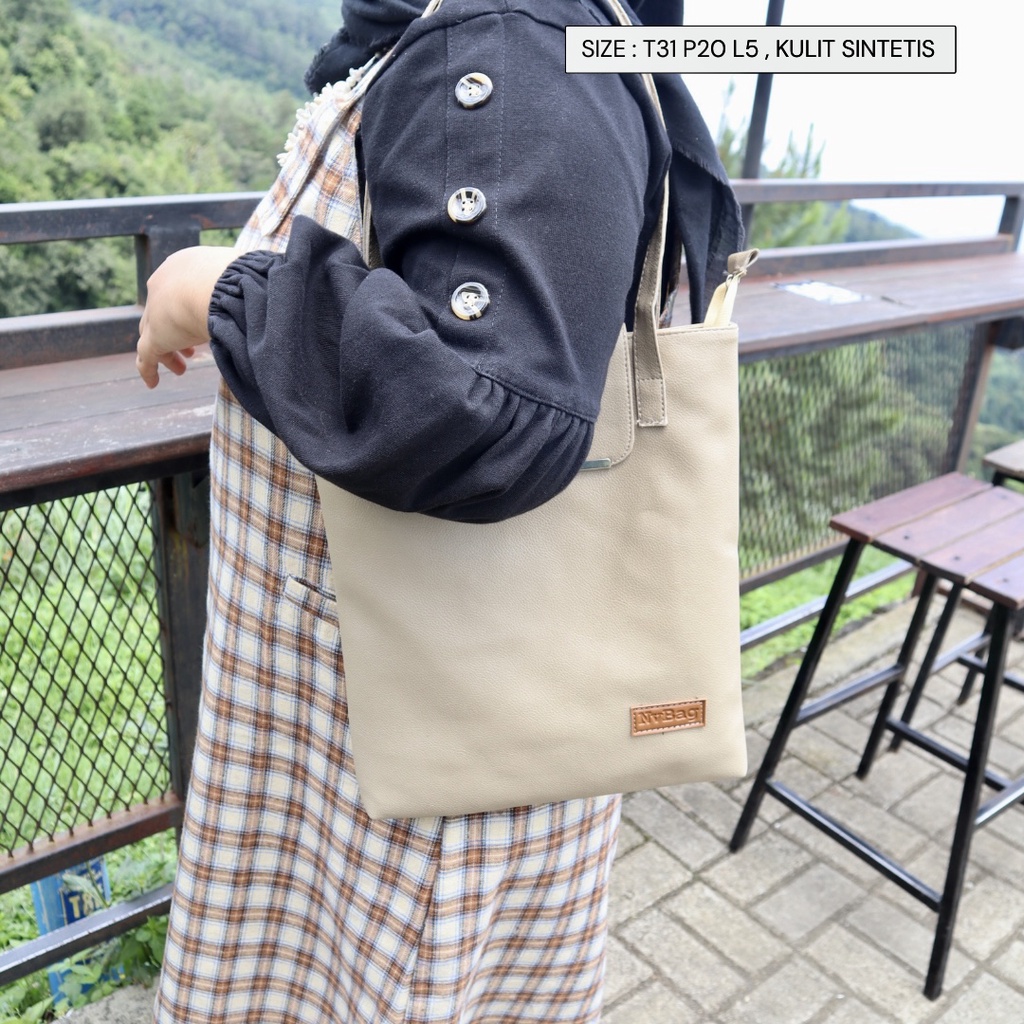 COD Tas Tote Bag Wanita Totebag Leather Polos Bahan kulit sintetis buat kuliah model kantong depan