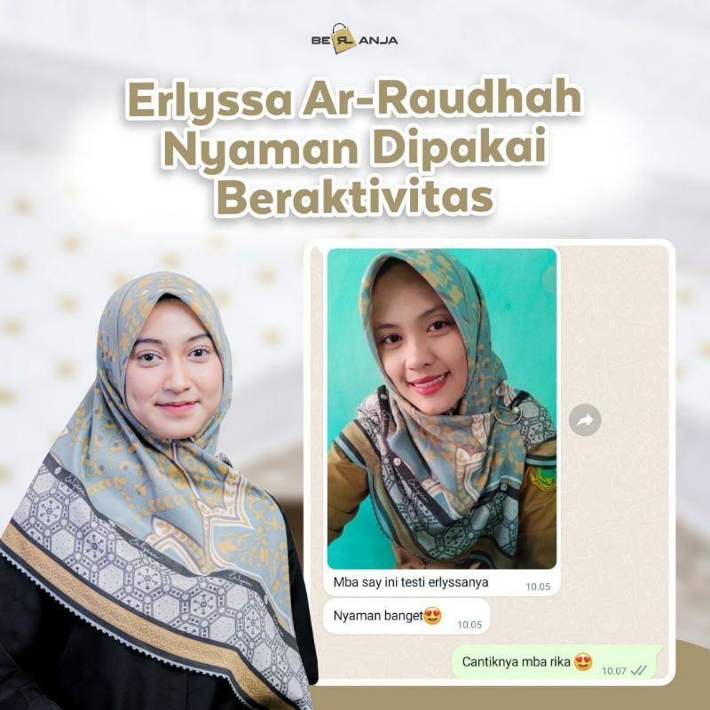 B Erl Luxury Scarf Erlyssa Ar Raudhah Jilbab Segi 4 Hijab Motif Kerudung Voal