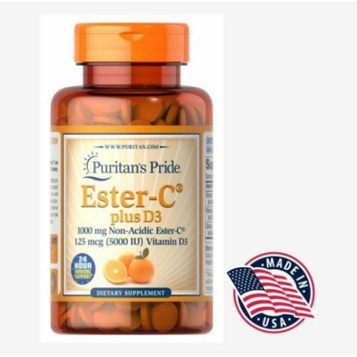 Puritans Pride Ester C Plus D3 60 Tablets