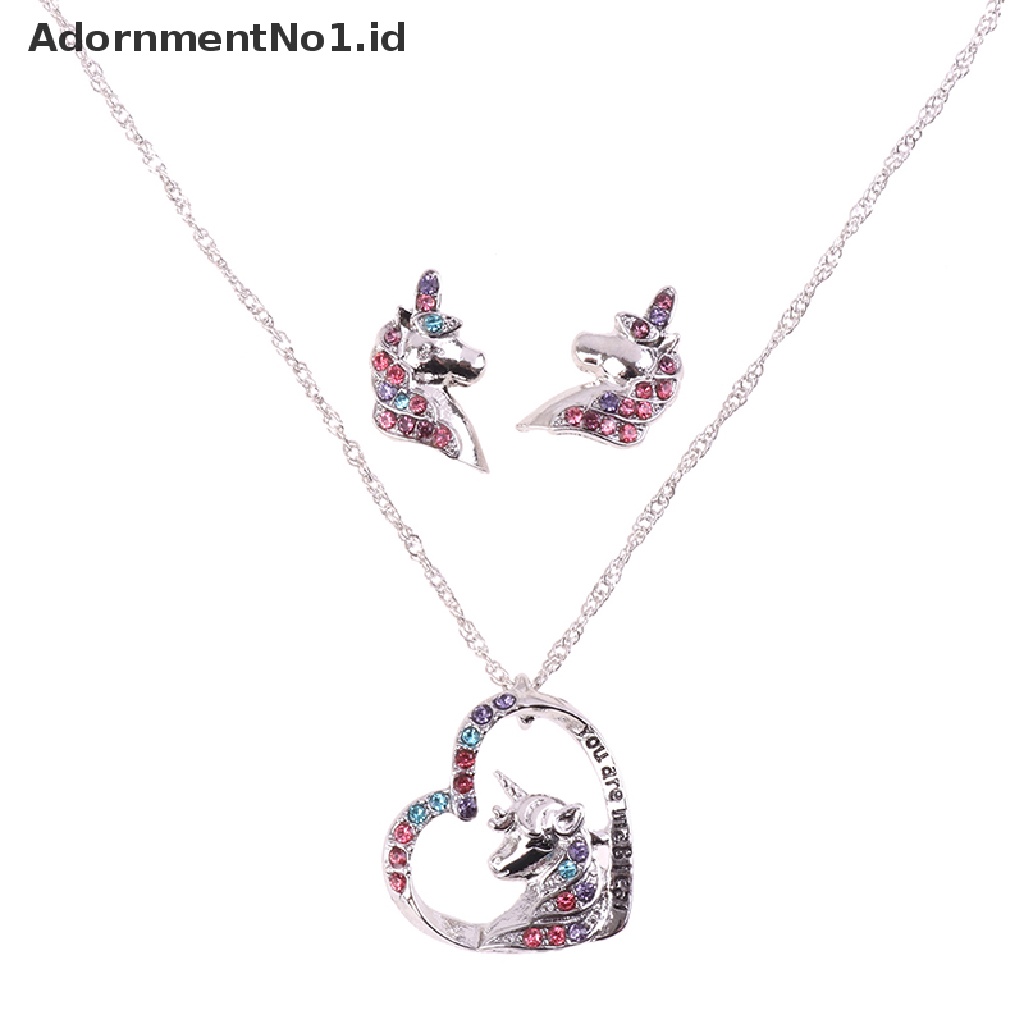 [AdornmentNo1] Gadis Anda Ajaib Lucu Beruntung Unicorn Kalung Stud Anting Birthstone Kuda Perhiasan Hadiah Untuk Anak Perempuan Gadis Sahabat Saudara [ID]