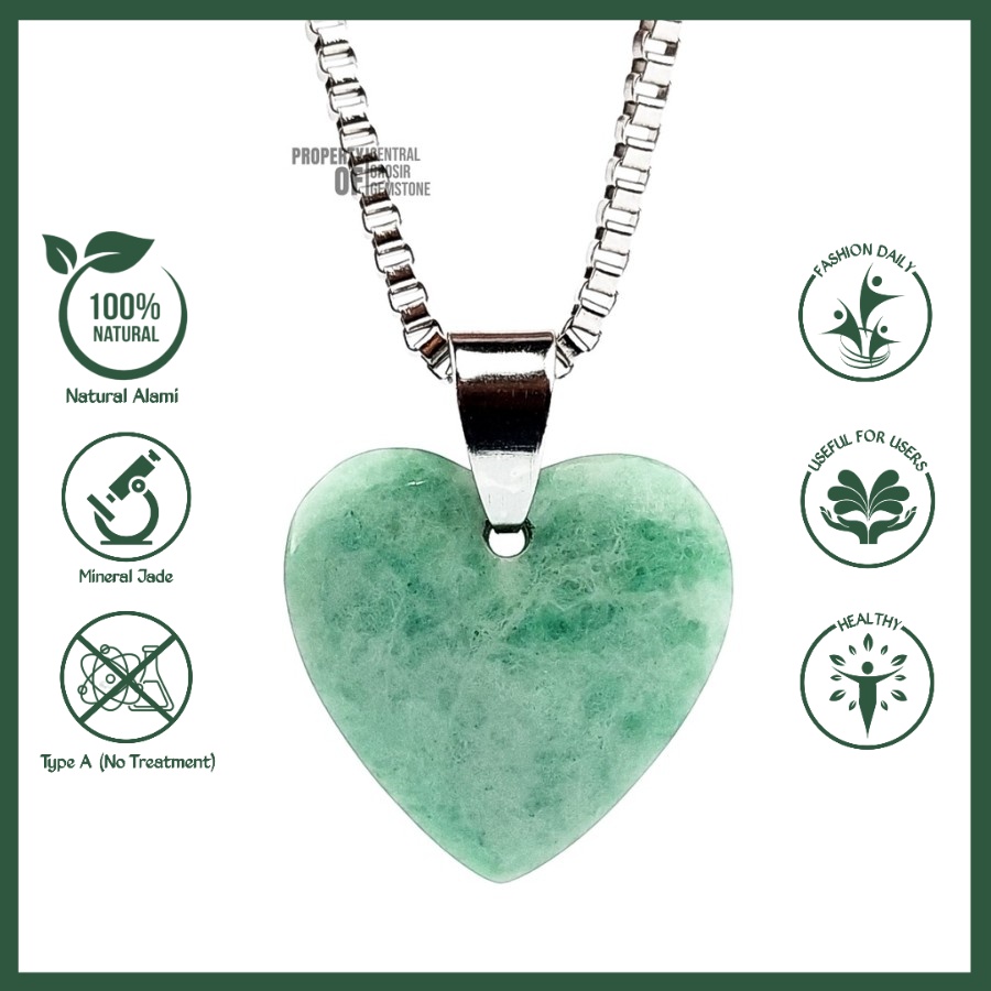 Liontin Batu Giok Love Hijau Natural Jadeite Jade