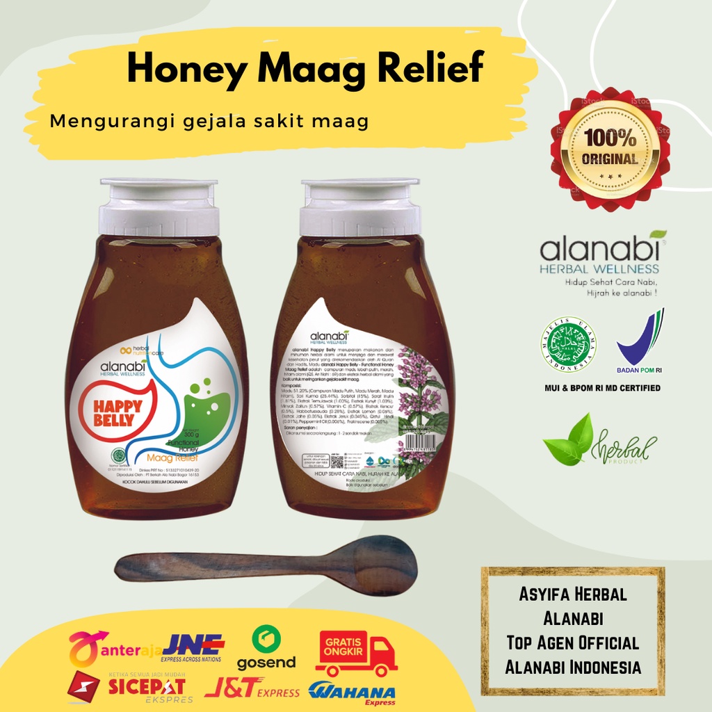 

Alanabi Happy Belly Functional Honey for Maag Relief 300gram - ALANABI Happy Belly Functional Honey for Maag Relief / Madu Herbal Alanabi / Madu Kesehatan Meringankan Gejala Sakit Maag