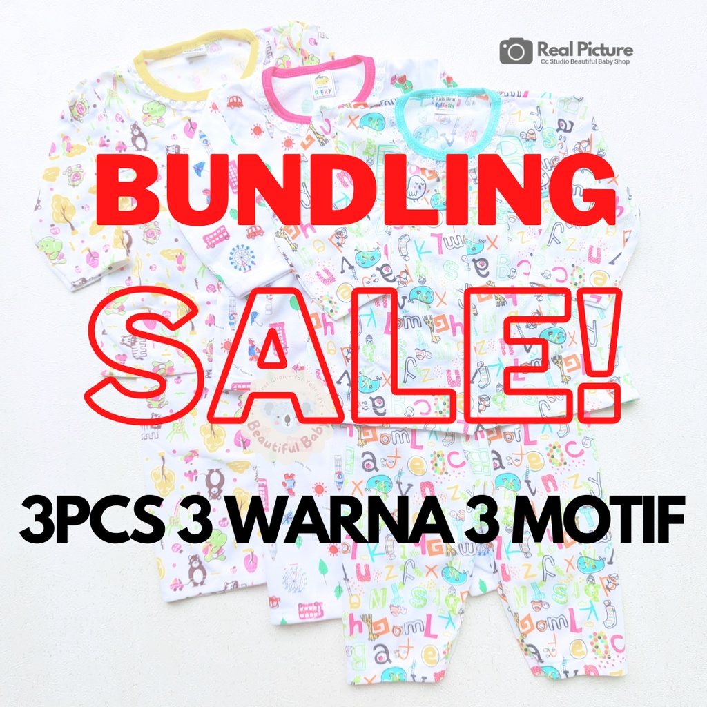 BUNDLING 3pcs Setelan Piyama Baju Bayi Perempuan 3 WARNA 3 MOTIF - Baby.ou