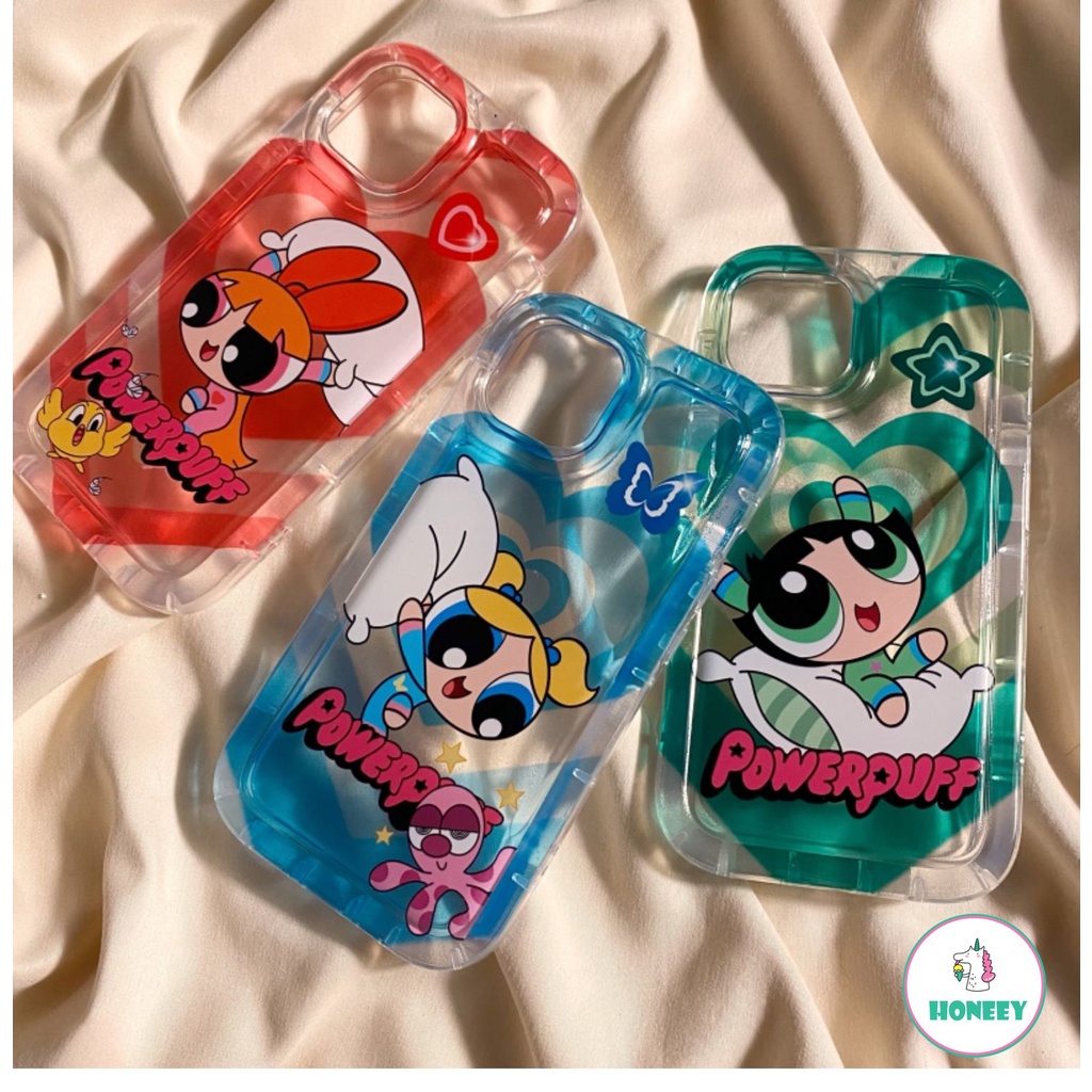 IPHONE Indah Lucu Powerpuff Gadis Airbag Air Cushion Puff Phone Case Kompatibel Untuk Iphone14 13 12 11 Pro Max Shockproof Lembut TPU Kembali Ponsel Cover