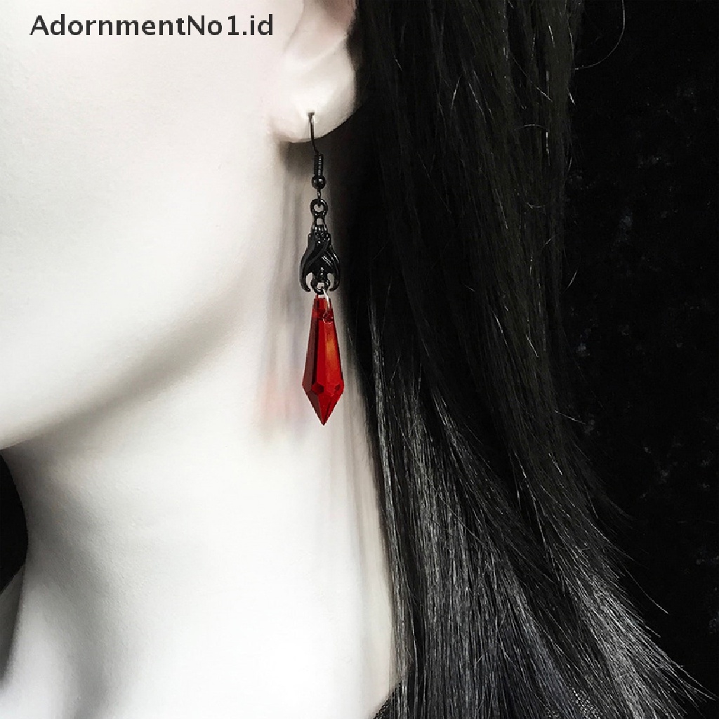 [AdornmentNo1] Anting Kelelawar Hitam Dengan Manik-Manik Teardrop Merah, Anting, Perhiasan Gotik, Perhiasan Alternatif, Hadiah Gotik Untuknya, Kekasih Kelelawar, Halloween [ID]