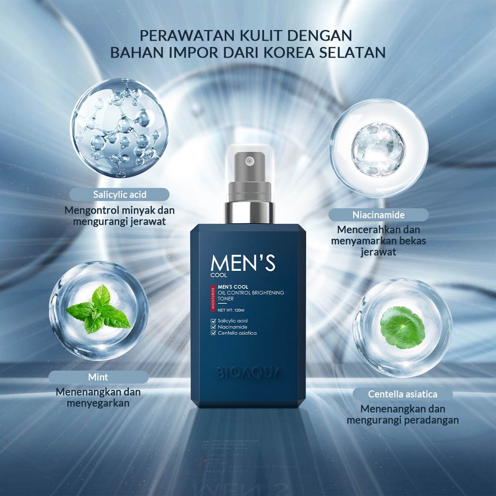 READY BIOAQUA Skincare Pria Pemutih Wajah Men's Skincare Oil Control &amp; Memudarkan Bekas Jerawat Perawatan Wajah Pria With Toner Wajah