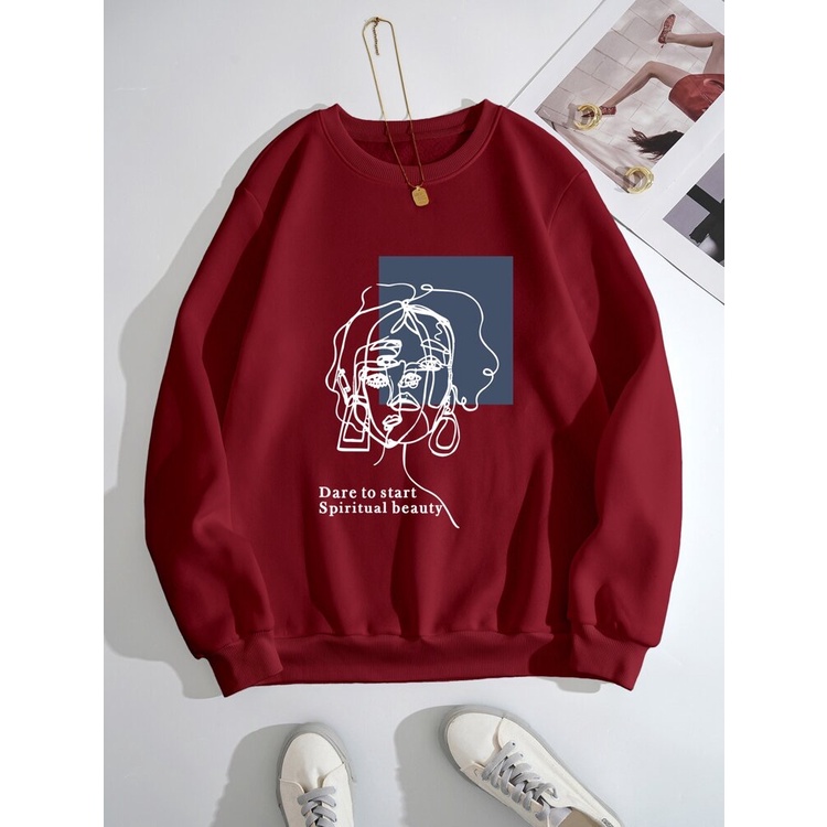Sweatshirt Basic BEAUTY II Sweater Crewneck Print DTF II Size M - XL Anak &amp; Dewasa ( Pria &amp; Wanita )