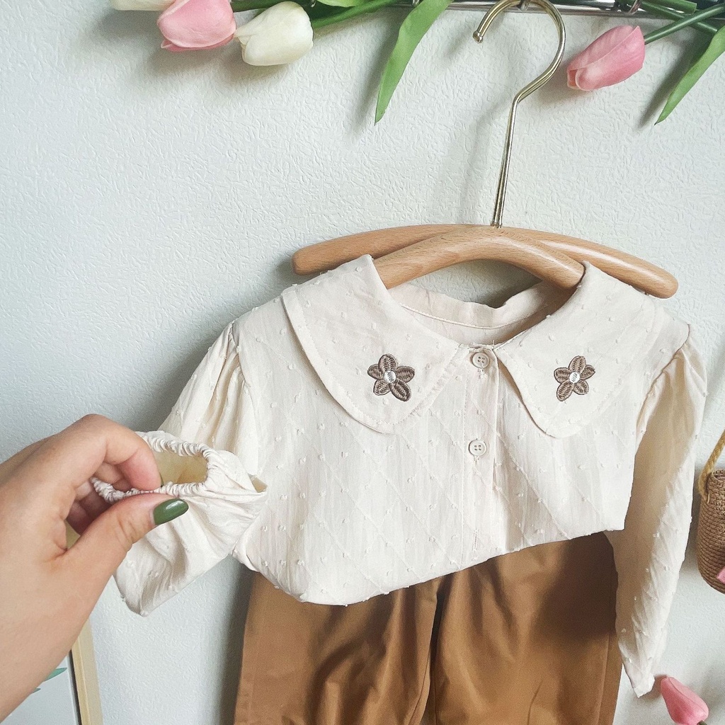 Setelan 3 IN 1 Anak Perempuan Import Model Coklat Rompi Bunga