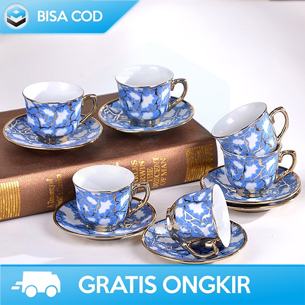 CANGKIR KERAMIK 1 SET 6 IN 1 SUNFILI GELAS TEH EUROPEAN STYLE ELEGAN