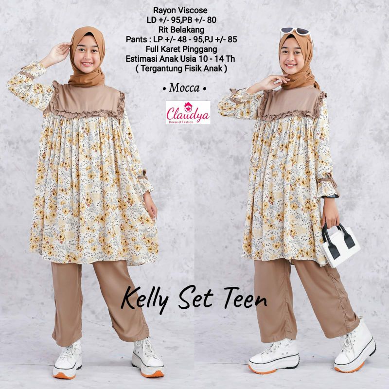 KELLY SET TEEN ORI BY CLAUDYA // SETELAN TUNIK ANAK PEREMPUAN BAHAN RAYON VISCOSE TERBARU